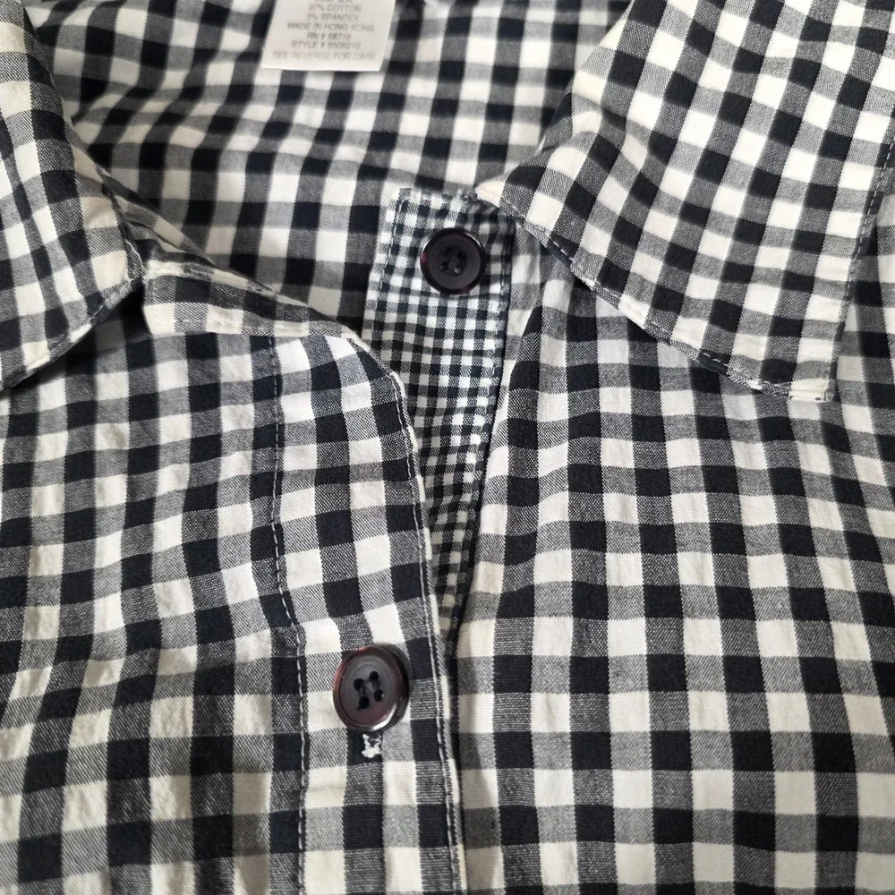 Erena Woman‎ Button Down Shirt Womens 2X Black Gingham Good Long Sleeve Stretch